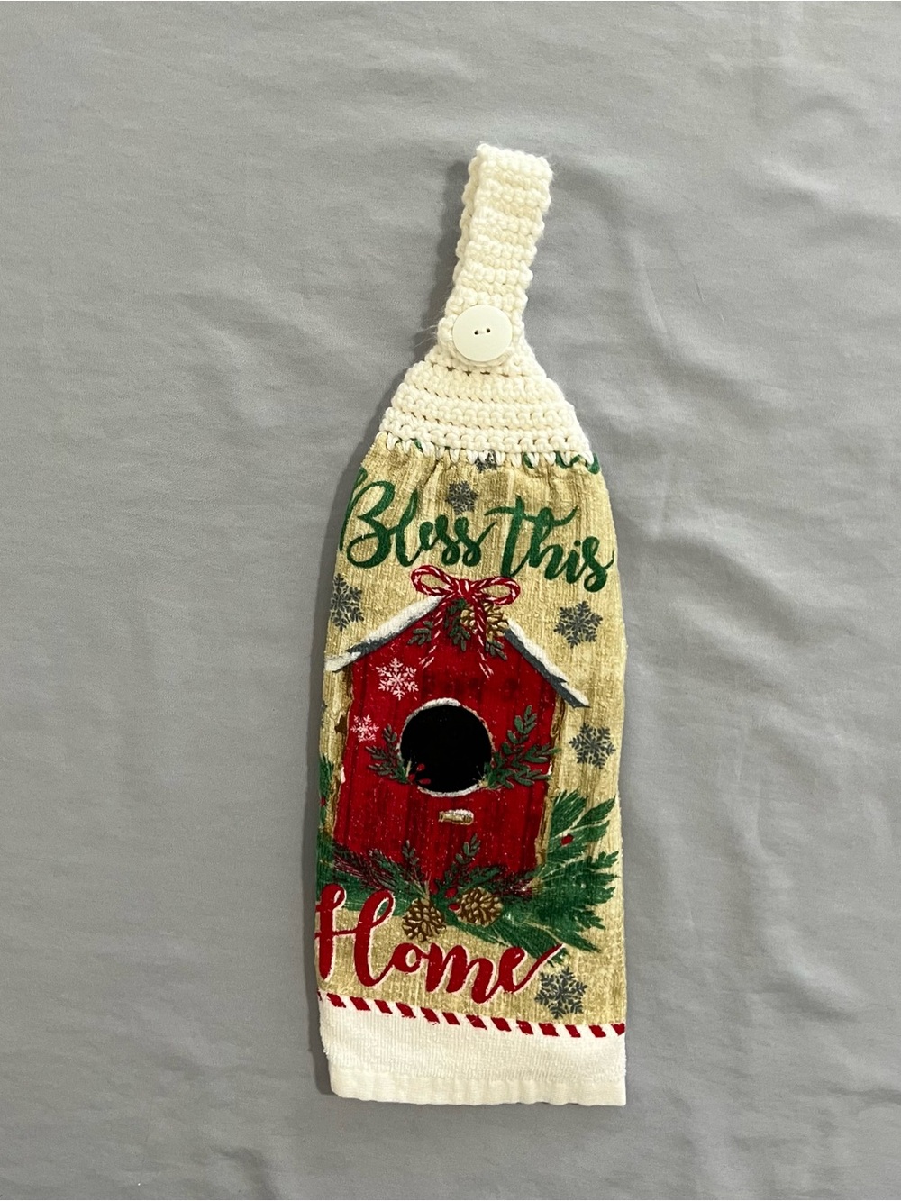 Handmade Crocheted 'Bless This Home' Decorative Hanging Kitchen Towel